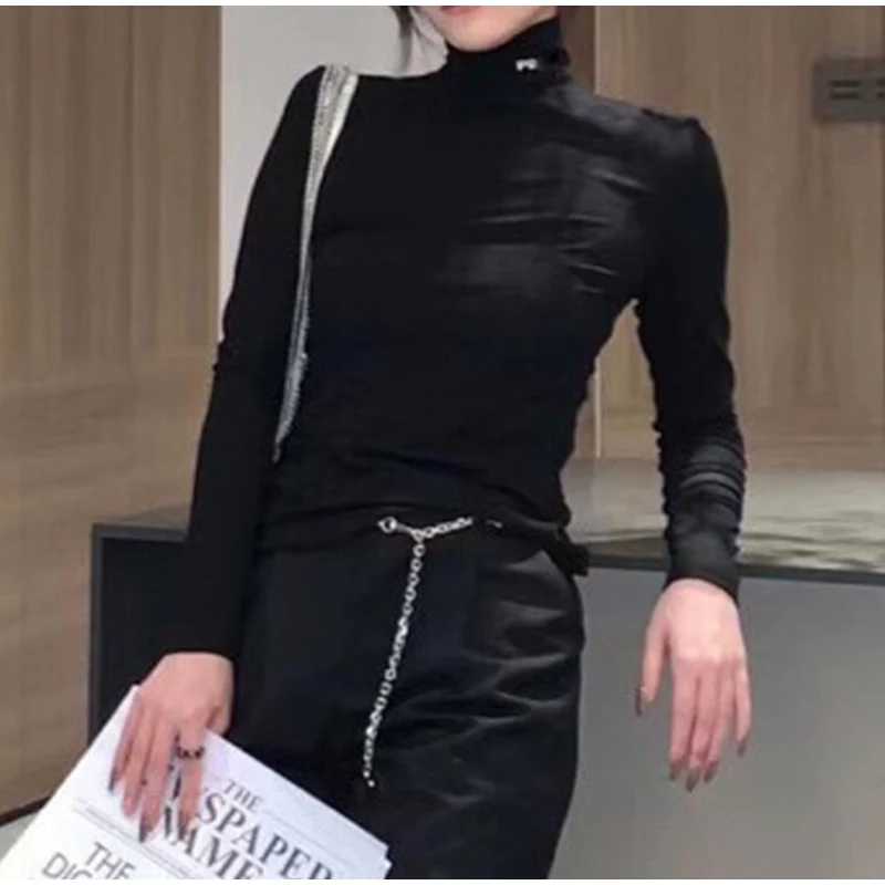 

turtle neck bottoming shirt for women spring and autumn new brand fashion slim Printed letter LOGO long sleeve shirt for ladies