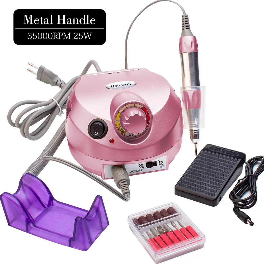 Pink EU 220V Set3 Профессиональный электрический сверлильный станок, Электрический Маникюрный сверла машины, аксессуары для педикюра, набор для дизайна ногтей, сверлильный инструмент для ногтей - Color: Pink EU 220V Set3