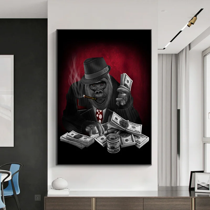

Modern Art Canvas Paintings Money Dollar Chimpanzees Wall Art Posters and Prints Modern Wall Picture For Living Room Home Decor
