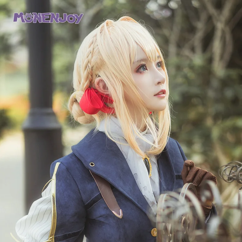 

Monenjoy Violet Evergarden Cosplay Wig Orangey Gold M-Shaped Bangs Cos Plate Hair