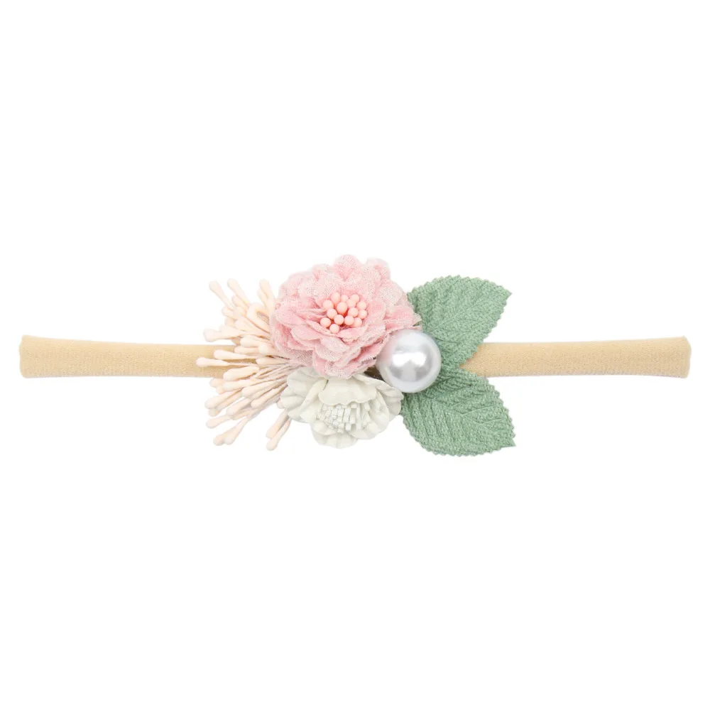 33 IBOWS Hair Accessories Lovely Baby Headband Fake Flower Nylon Hair Bands For Kids Artificial Floral Elastic Head Bands Headwear - Цвет: 33
