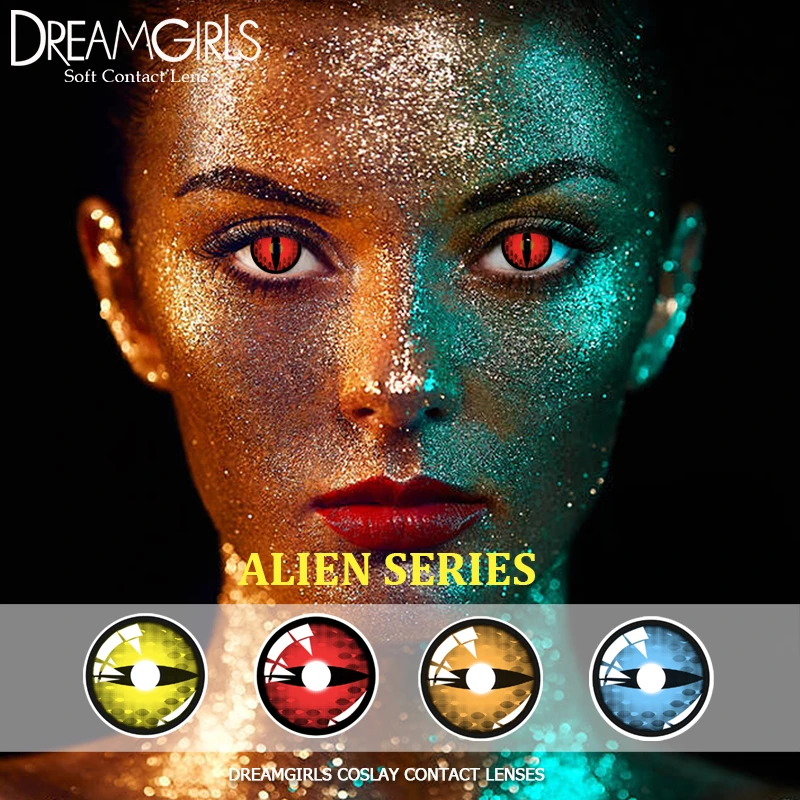DreamGirls Soft Contact Lenses Alien Snake Eyes Cat Eyes Series For Halloween Makeup Scary Cosmetics Red Blue Yellow Orange