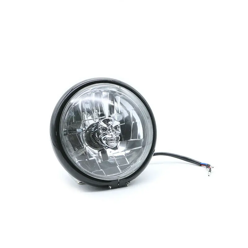 

Black Retro Skull Light Bulb Side Mount Round Headlight For Old School Cruiser