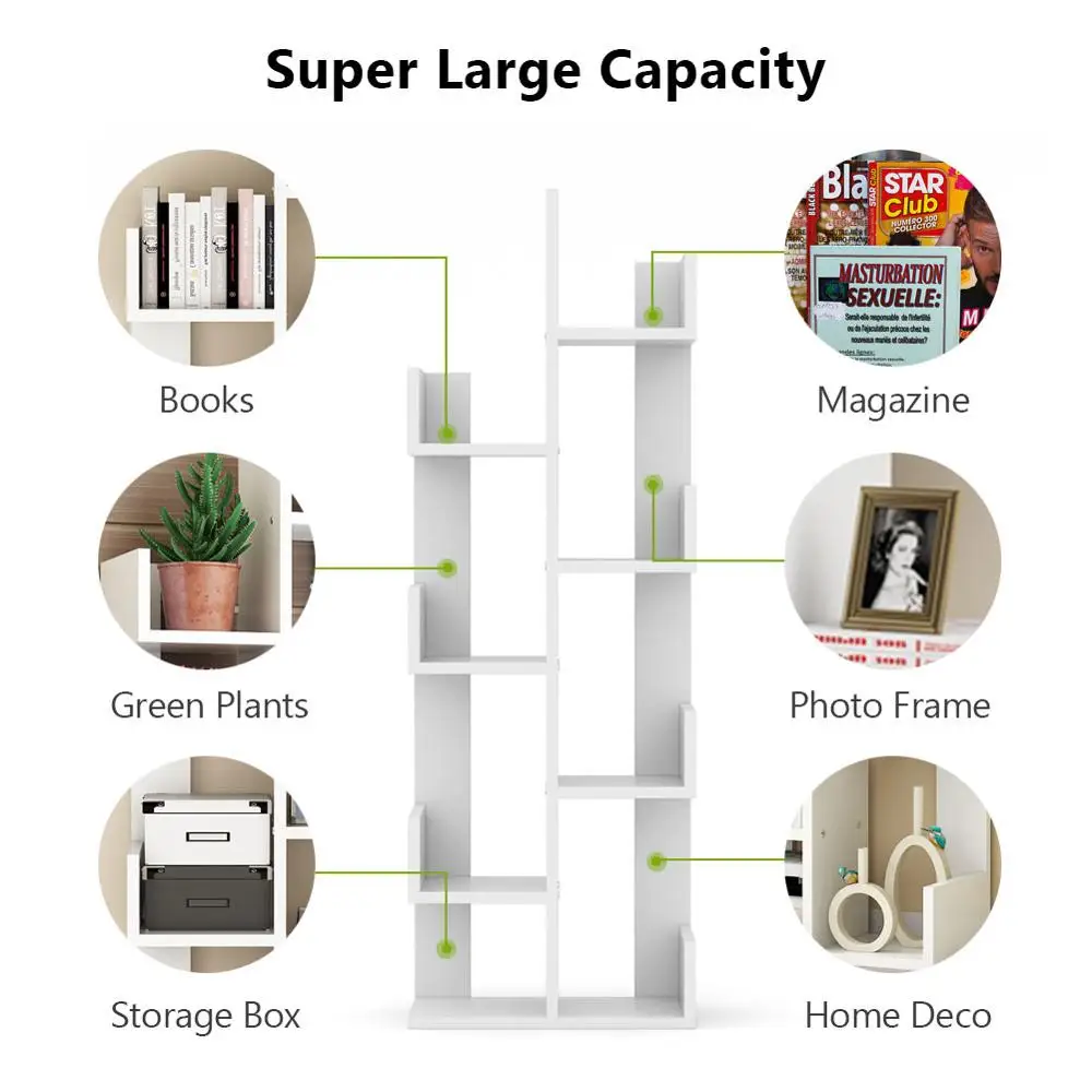 8 полочная книжная полка Tribesigns для деревьев Современная демонстрационный