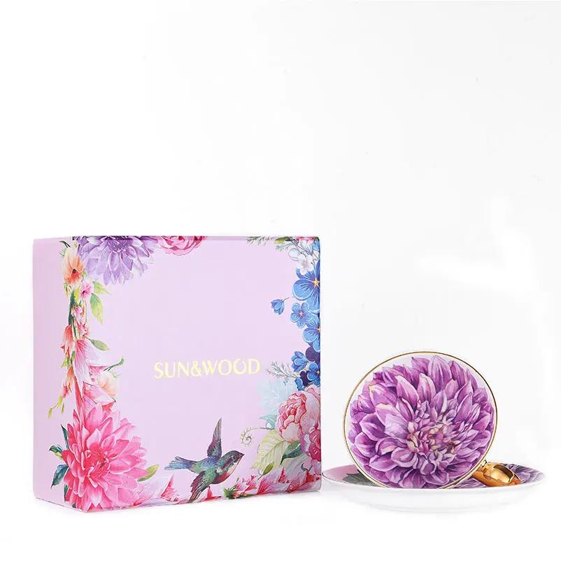 

European Bone China Coffee Cup And Saucer Gift Box Set Luxury Tea Cup Set Flower Eco Friendly Tazas De Cafe Drinkware EB50BD