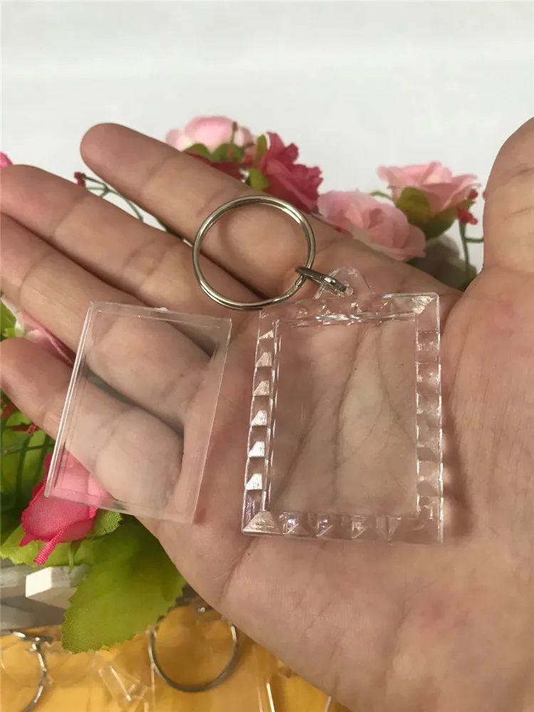 50pcs/lot Min Rectangular lace Blank Acrylic Keychains Insert Photo plastic Keyrings DIY Split Ring accessories | Украшения и