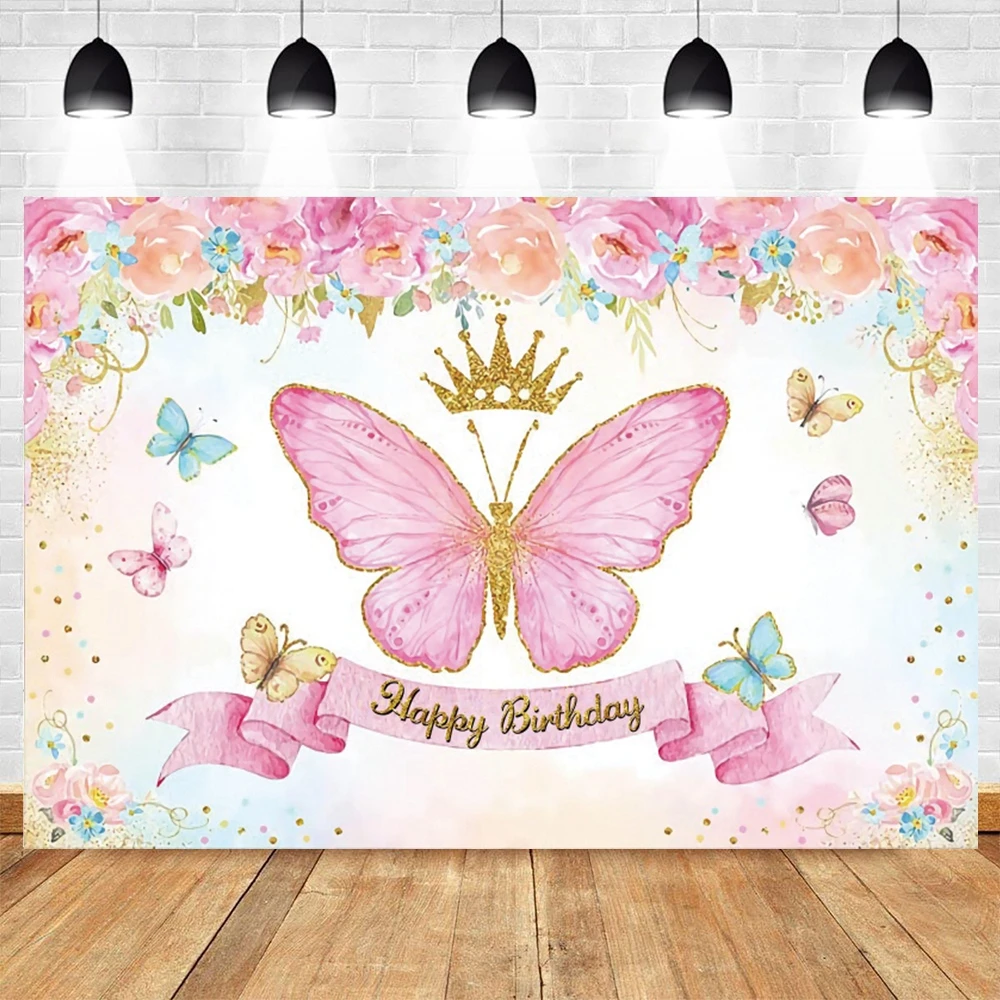 

Фон для фотосъемки новорожденных с изображением бабочки розовых цветов принцессы дня рождения