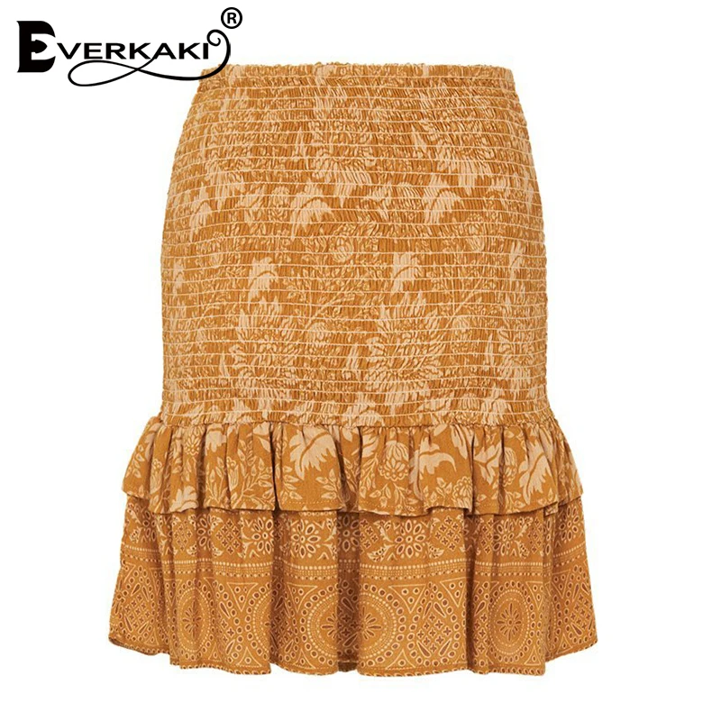 Женская мини юбка с оборками Everkaki эластичная винтажная короткая цветочным