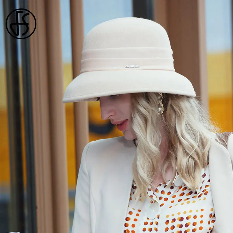 Женская винтажная шляпка Колокол FS шерстяная котелок с широкими полями черного