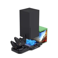 vertical stand with cooling fan for xbox series charging station dock with dual controller charger ports game storage system