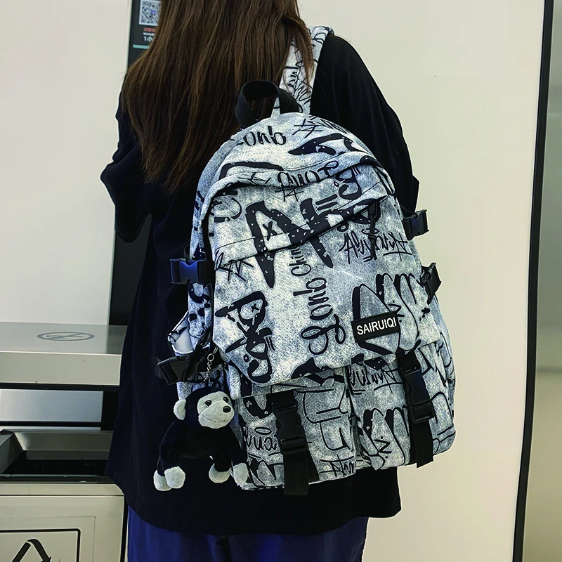 

2021 New Fashion Nylon Backpack Newspaper School Bag Cute Girls Large Capacity Rucksack Ladies High Quality Anti Theft Mochila