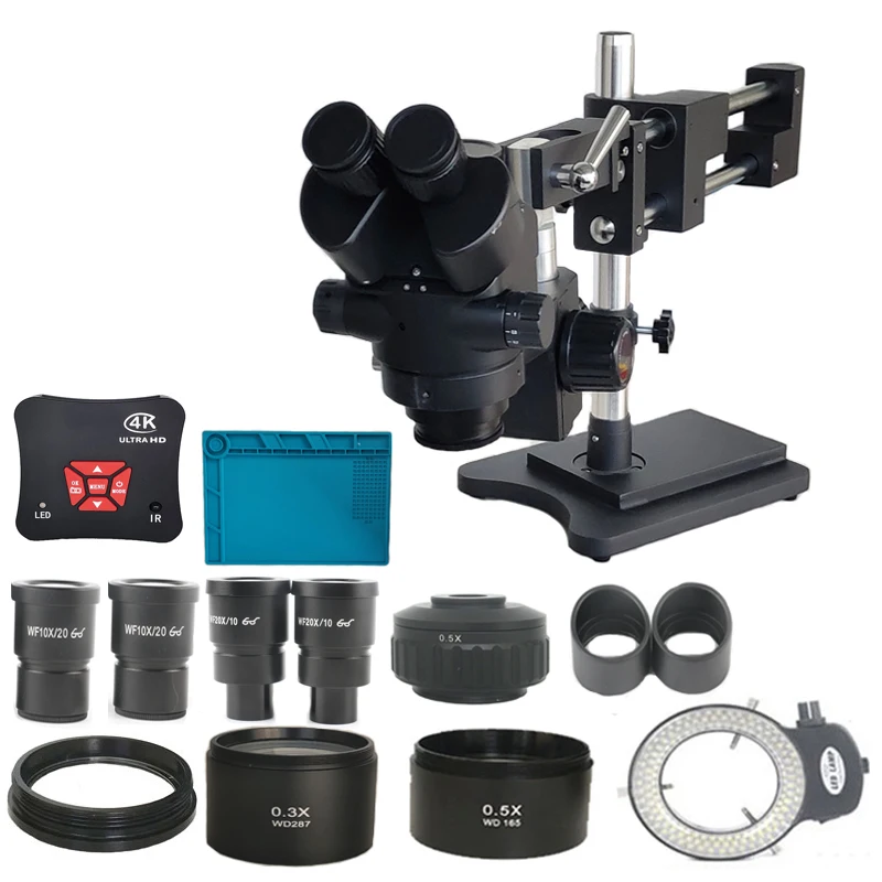 

2.1X-180X SimulFocal Trinocular Stereo Microscope USB High HD 4K Pixel Microscopio Camera Surgery Jewelry Phone PCB Repair Tools