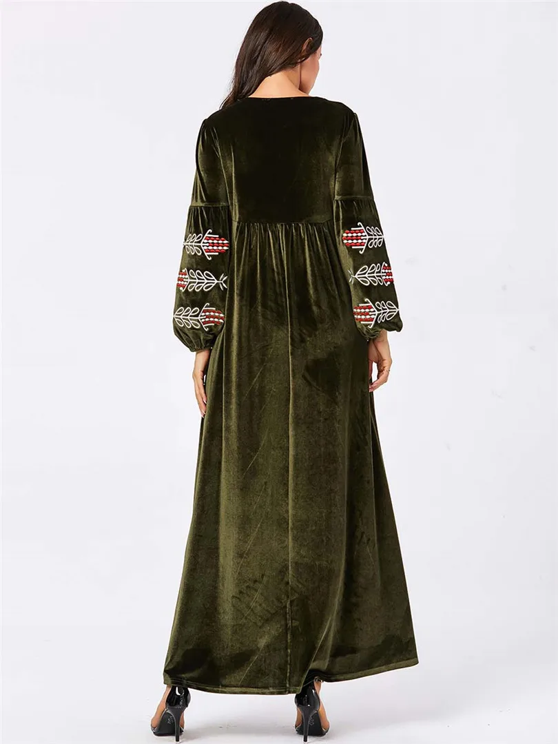 Арабское золото бархат вышитые Абая зимнее платье для женщин мусульманский