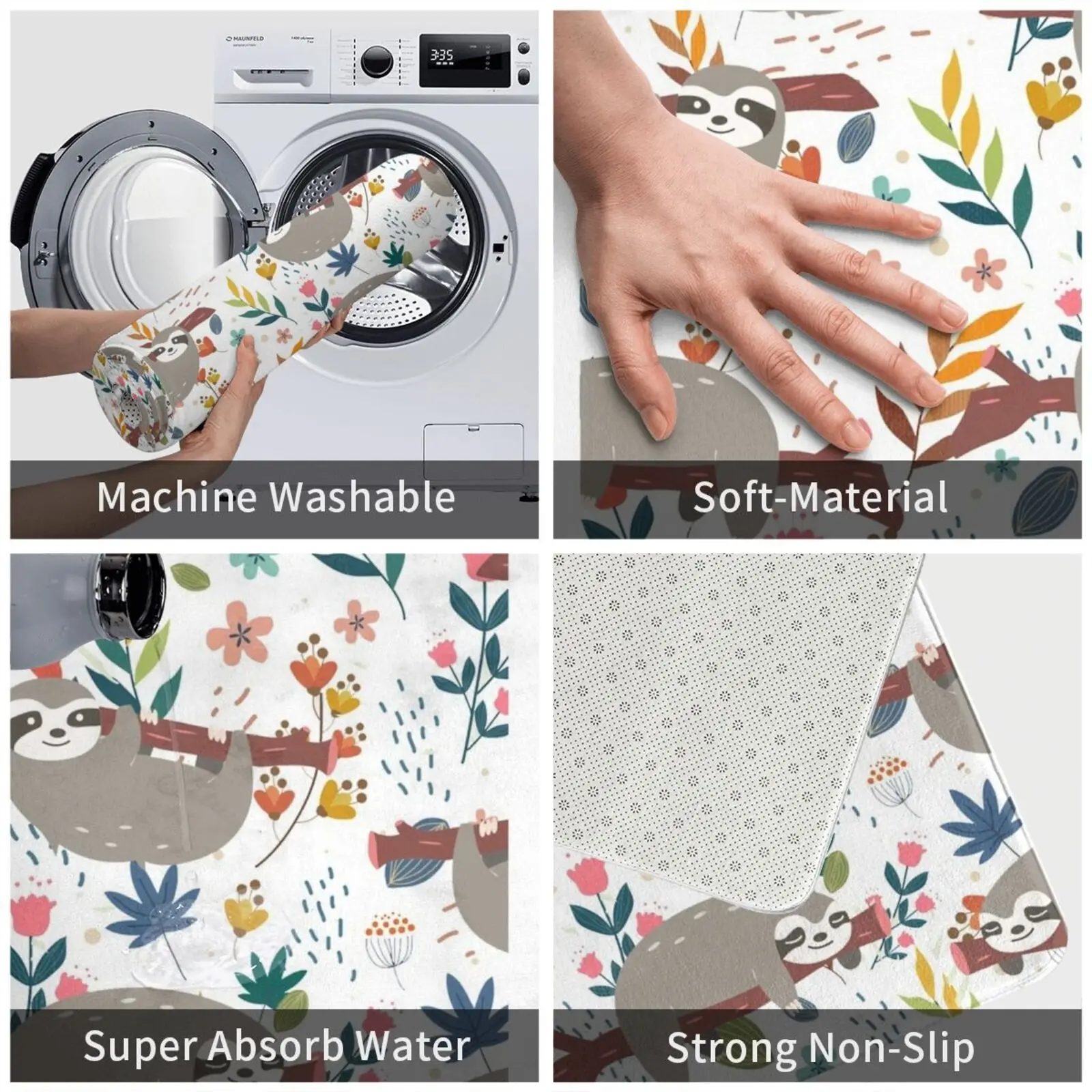 Happy Boho Sloth маска с цветочным узором коврик для входной двери ванной милым рисунком