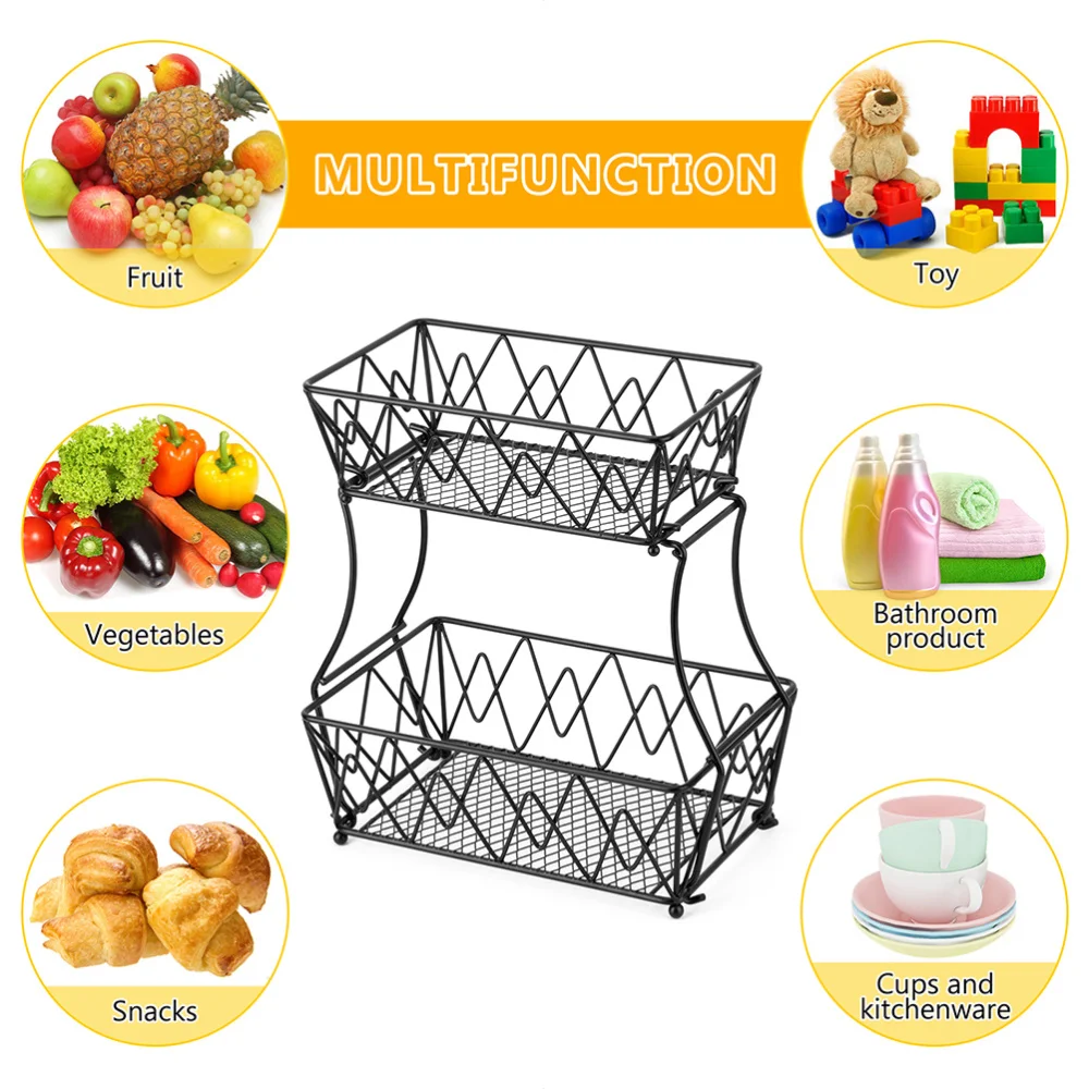 

Double Layer Iron Fruit Storage Basket Snack Holder Storage Rack for Kitchen