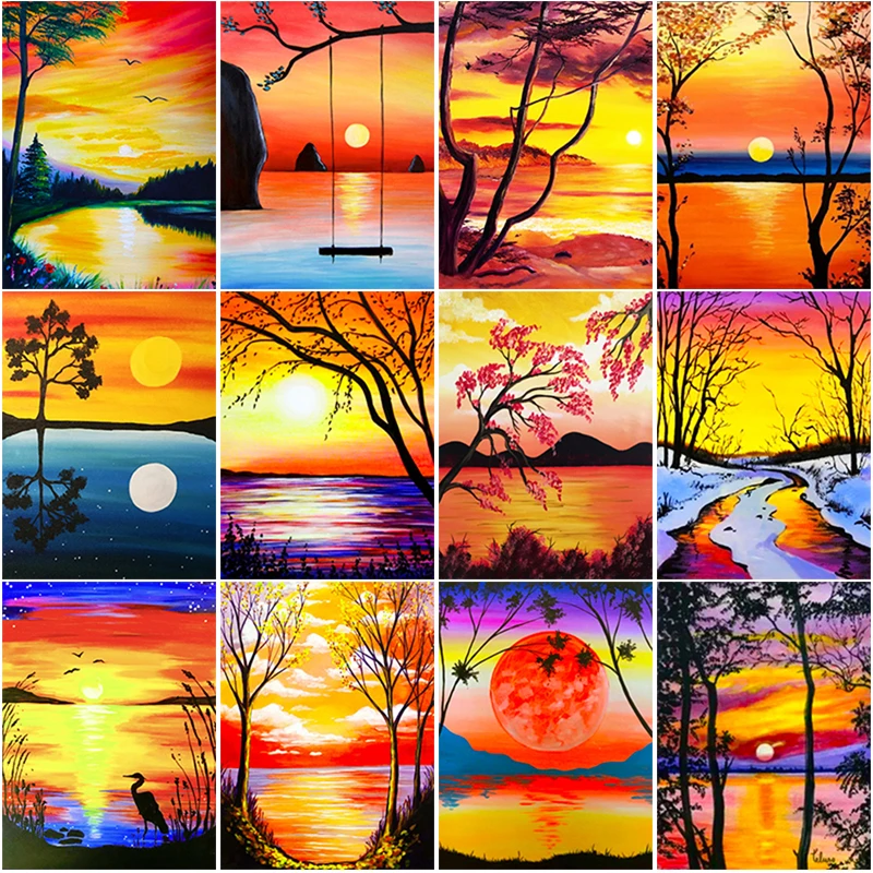 

Full Round Drill Diamond Painting Sunset Sky Cross Stitch Kit Embroidery Needlework Rhinestones Mosaic Home DIY Art Decoration