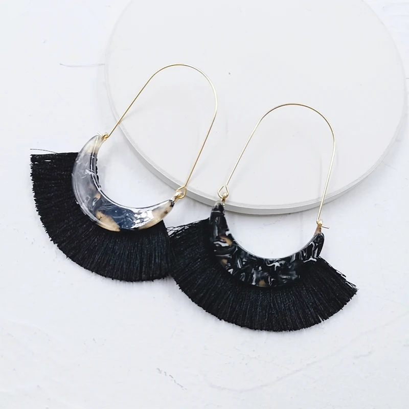 Женские серьги-кисточки с акриловым узором Модная бижутерия в стиле бохо
