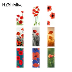 Горячая распродажа 10*25 мм Прямоугольник Стекло кабошон Маки цветок полуфабрикаты ювелирных аксессуаров