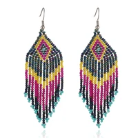 european and american colored rice beads tassel earrings bohemian minority ethnic style personalized handmade jewelry