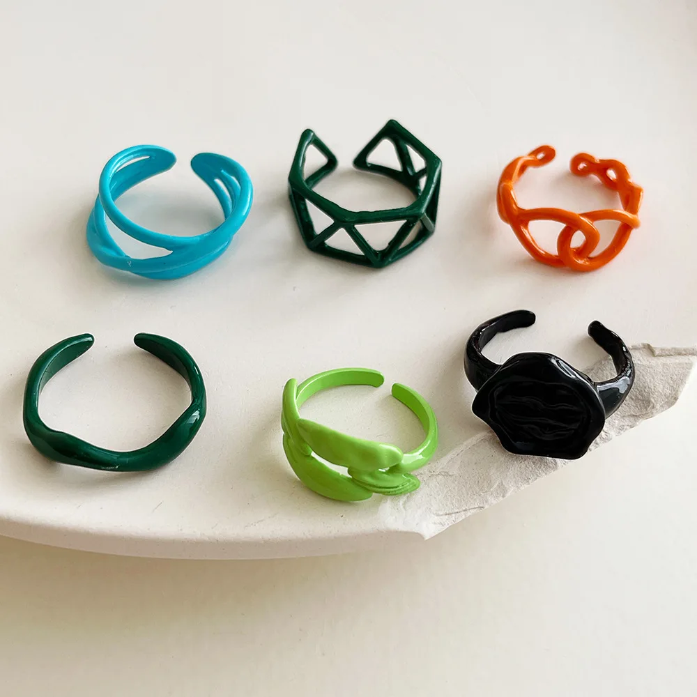 

New Punk Hand-painted Candy Color Dripping Oil Geometric Irregular Hollow Rings For Women Hiphop Wave Round Open Rings Jewelry