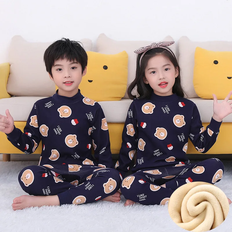 

For 4 6 8 10 12 14 Yrs Children's Warm Fleece Thermal Underwear Set For Boys Girls Winter Pajamas Baby 2pcs Pyjamas Sleepwear