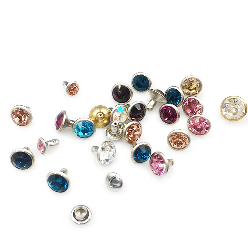 

100Sets 6/8mm Crystals Rhinestone Rivets Diamond Studs For Leathercraft DIY Rivets for Leather