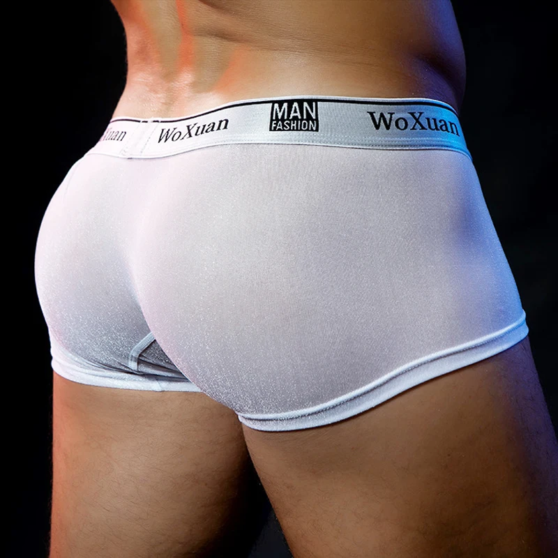 Mens Underwear Boxer Panties Thin Sexy Translucent U Convex Pouch Underpants Homme Breathable Quick Drying Silky Boxershorts