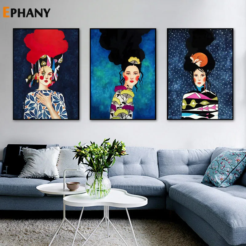 Абстрактные настенные художественные картины на холсте длинные волосы цветок