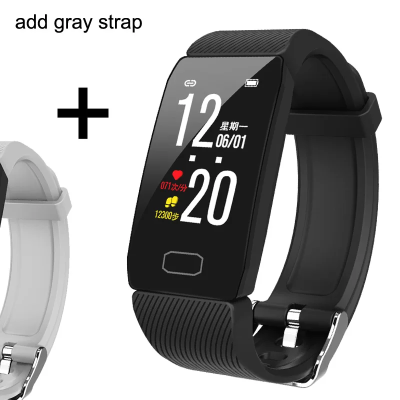 Add a gray strap Фитнес-браслет, кровяное давление, экран 1,14 дюйма, фитнес-трекер, Смарт-часы, водонепроницаемые, смарт-браслет, дисплей погоды, для женщин и мужчин - Цвет: Add a gray strap