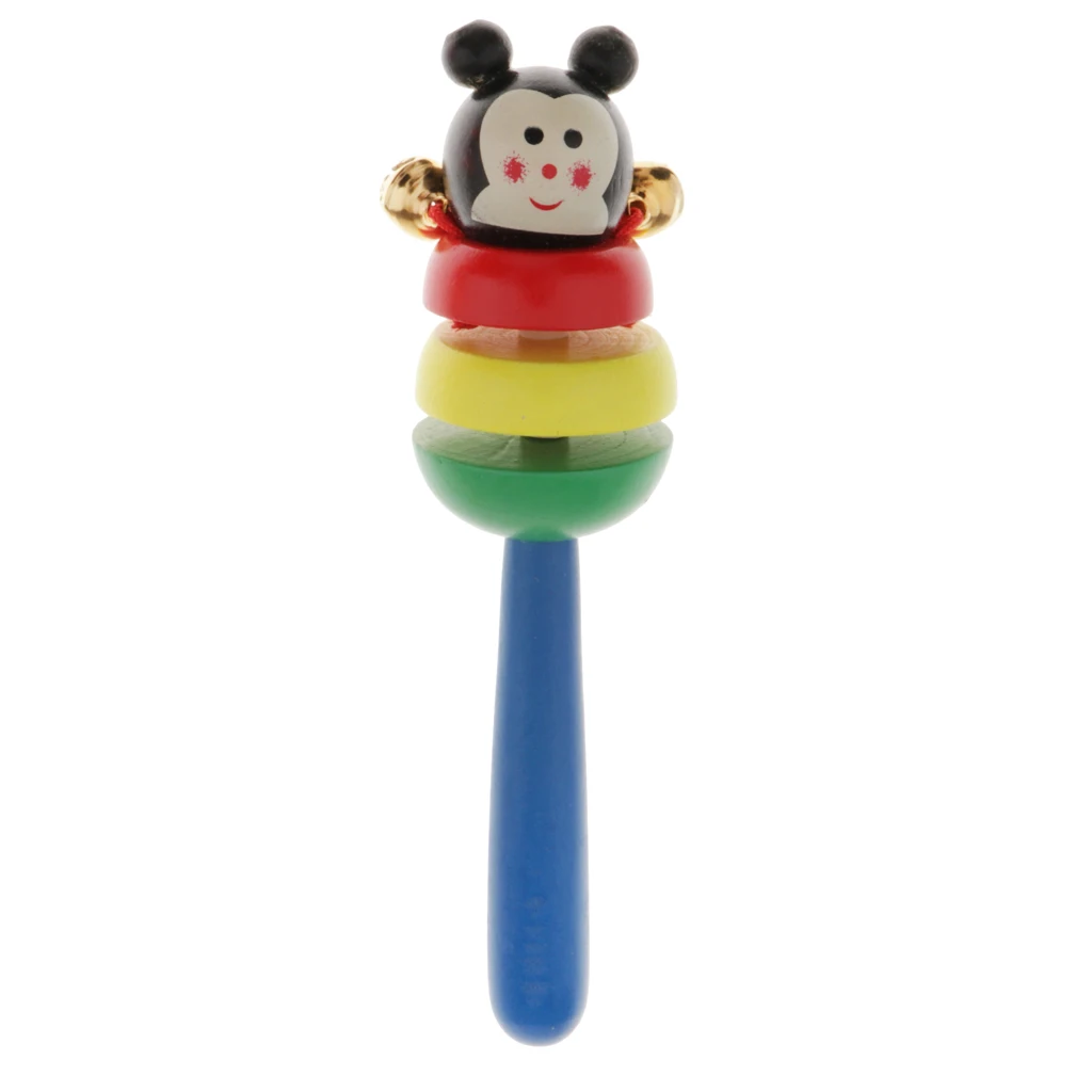 

Wood Cute Baby Rattles Infant Shaking Toys Handbell Noise Maker Style Random