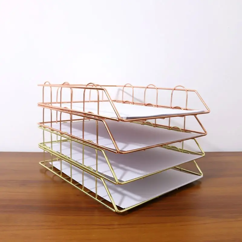 

Folding Wrought Iron Letter Magazine Newspaper Holder Storage Rack File Tray for Office Desk Organizer Supplies