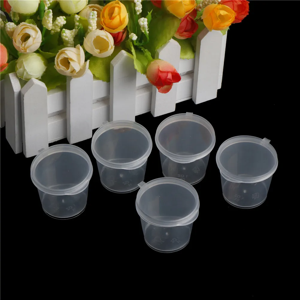 

100Pcs Small Plastic Disposable Sauce Cups Food Storage Clear Package Box&Lid