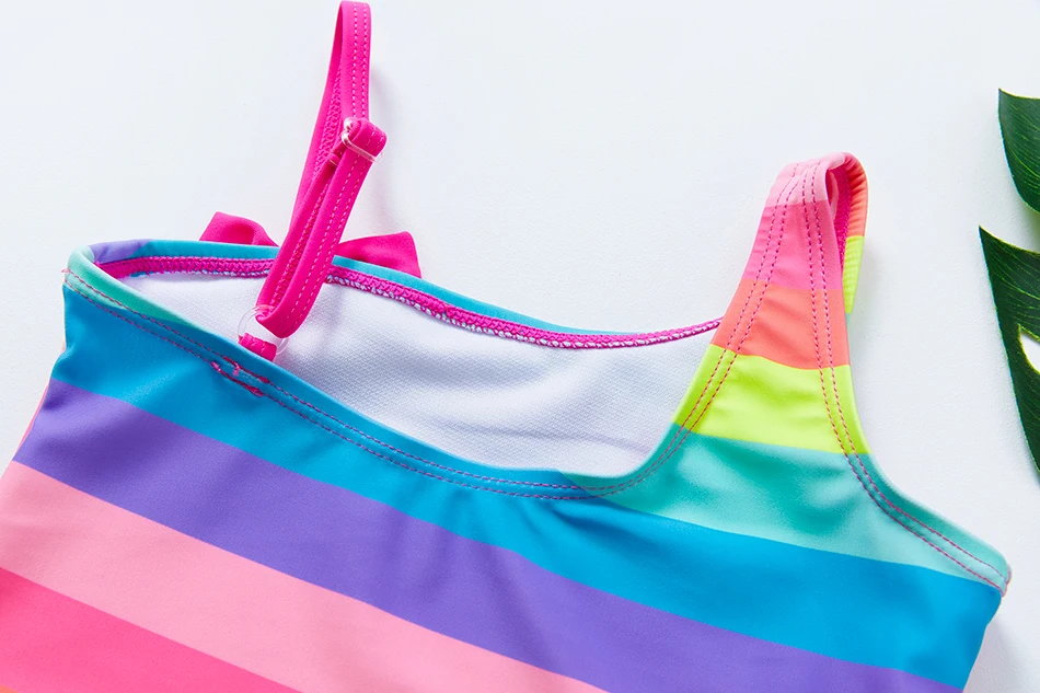 2021 Girls Swimsuit One Piece Oblique Shouldered 5-14years Striped Swimwear For Children With Bow | Спорт и развлечения