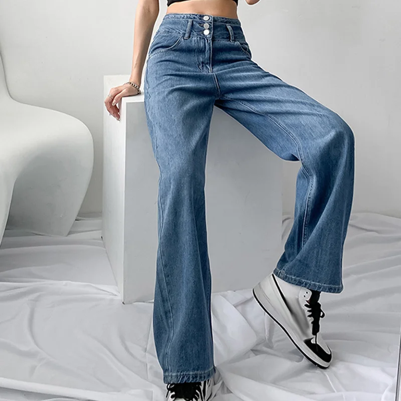 

Женские джинсы с широкими штанинами, мешковатые джинсовые брюки с высокой талией, длинные брюки, винтажная уличная одежда, прямые брюки в ст...