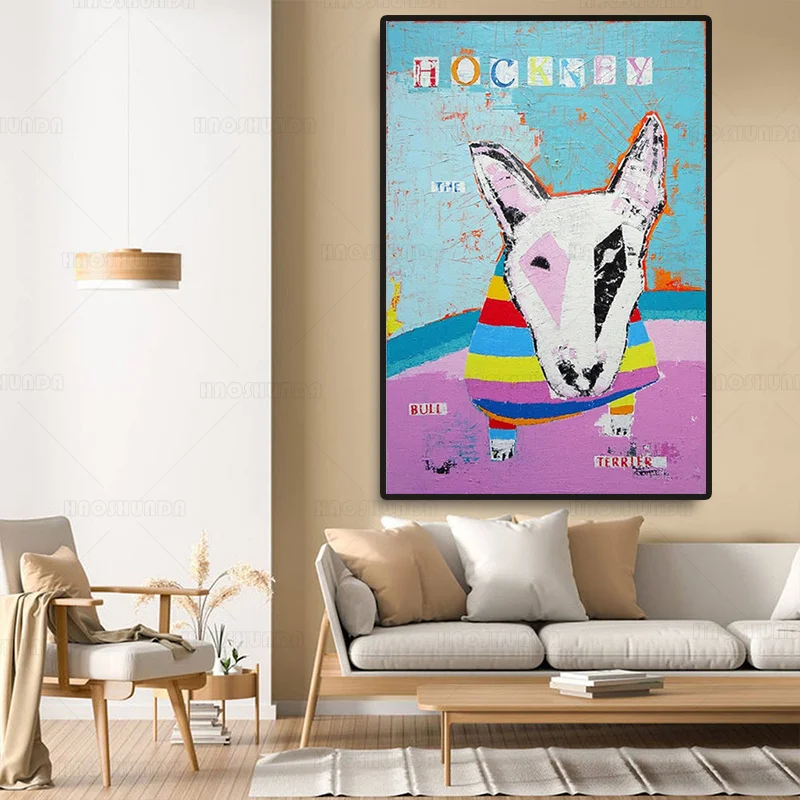 Картина на холсте Дэвид Hockney the Bull Terrier Настенная картина с собакой домашний декор