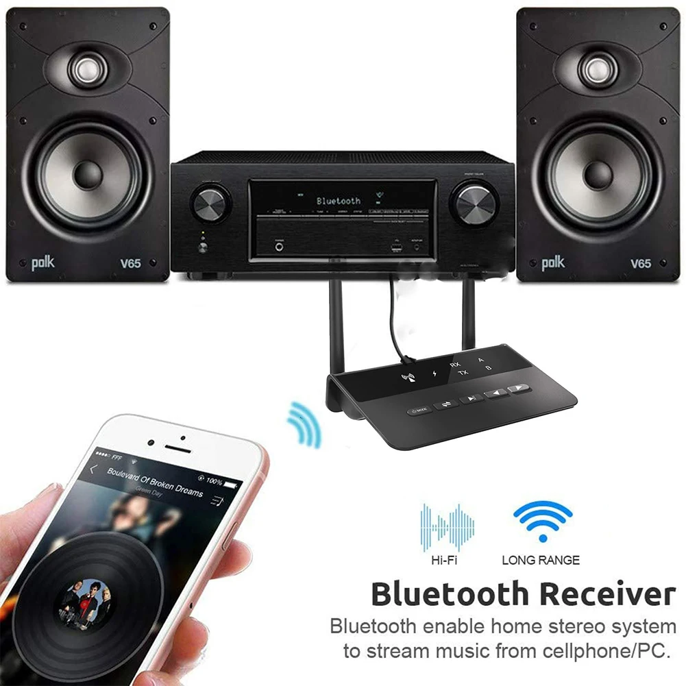 

80M Bluetooth 5.0 RCA Transmitter Receiver Bypass Aptx LL Music Audio Wireless Adapter 3.5mm AUX Jack For TV PC Car Headphones