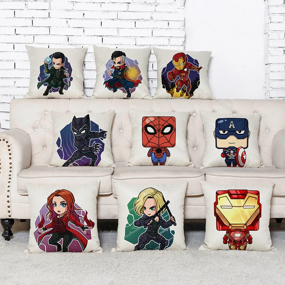 18Inch Marvel The Avengers Spiderman Iron Man Cartoon Pattern Flax Pillowcase Fashion Living room Car Cushion Pillowcase Gifts