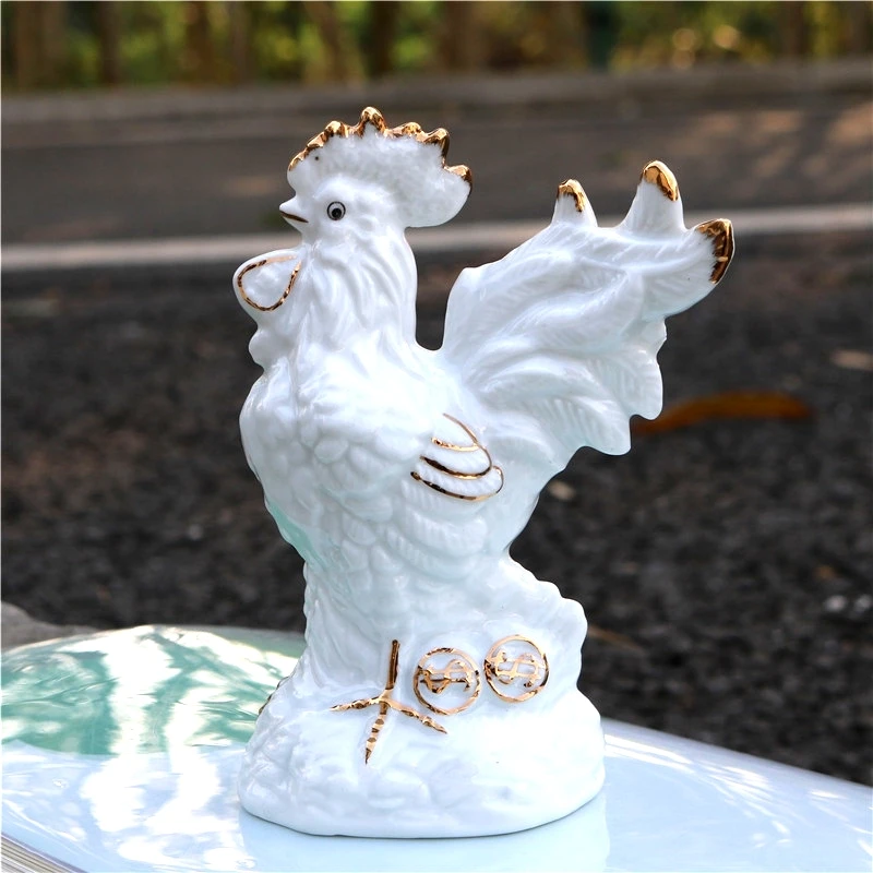 Позолоченная фарфоровая статуэтка в виде петуха настольная керамическая курица
