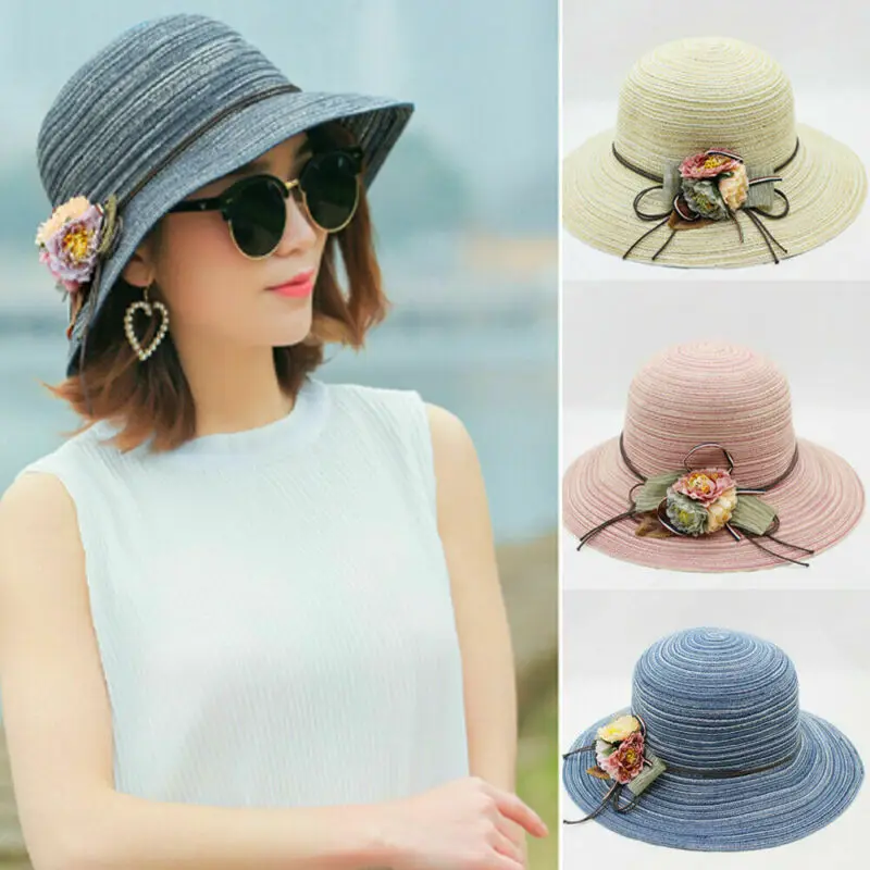 Соломенная шляпа с цветочным принтом для женщин модная пляжная складная от