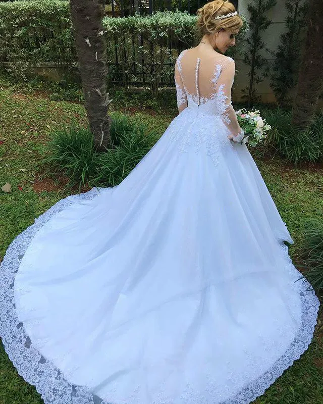 Роскошное платье Vestido De Noiva, блестящее кружевное бальное платье с длинным рукавом с бисером, свадебное платье, недорогое платье на заказ De Mariage