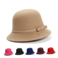 south koreas new ladies hat autumn and winter warm all match dome wool basin hat fashion elegant bow hat women
