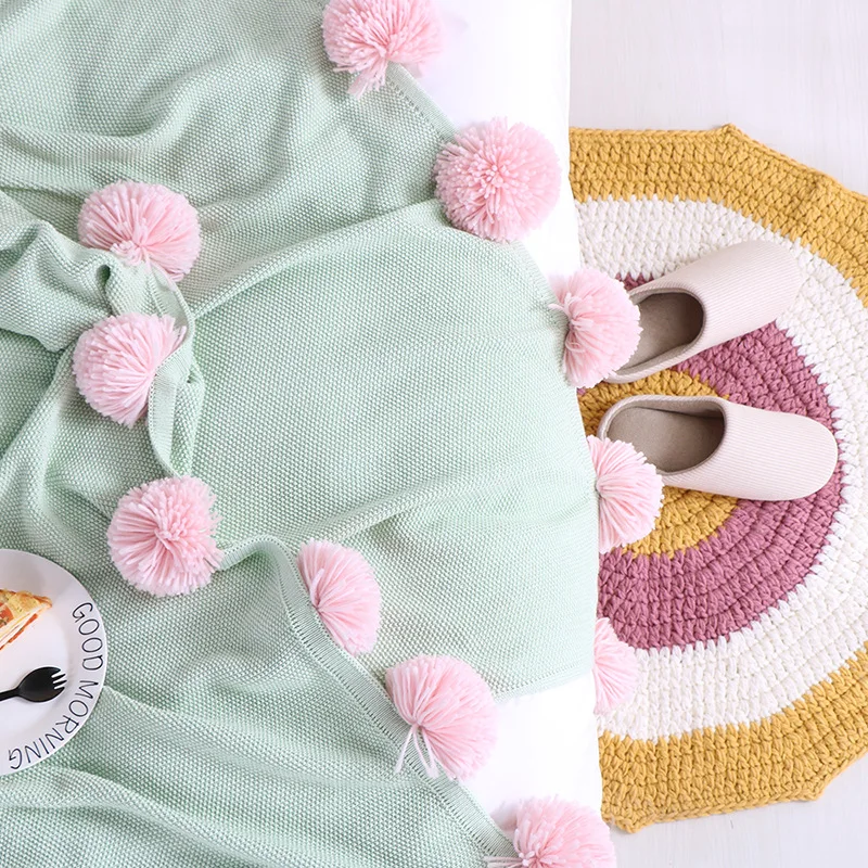 Клетчатое вязаное одеяло покрывало Koc для дивана кровати кондиционера детские коврики вязаные шарики не