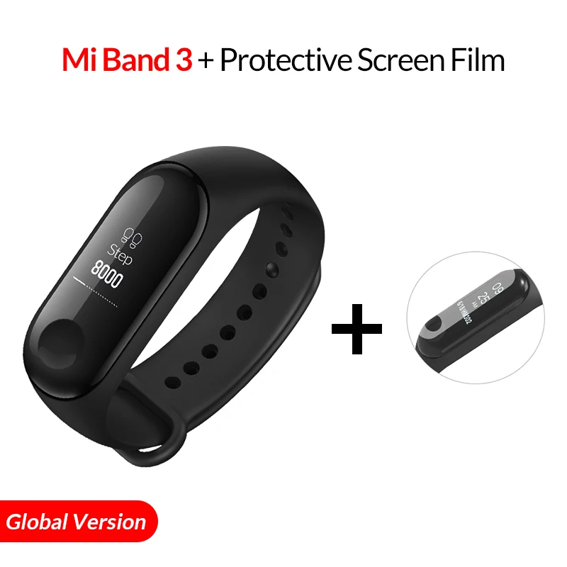 Глобальная версия, Xiaomi Mi-браслет 3, умный браслет, черный, 0,78 дюймов, OLED, мгновенное сообщение, вызов, погода - Цвет: Global add Film