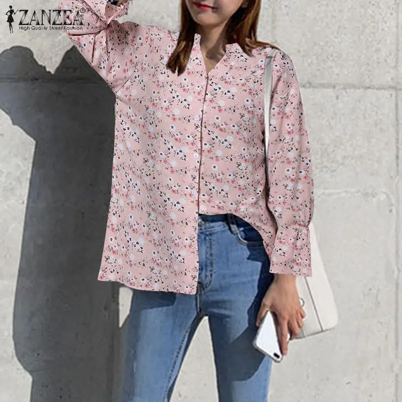 

ZANZEA 2021 Stylish Printed Shirts Women's Floral Blouses Casual Long Sleeve Shirts Female Laple Blusas Chemise