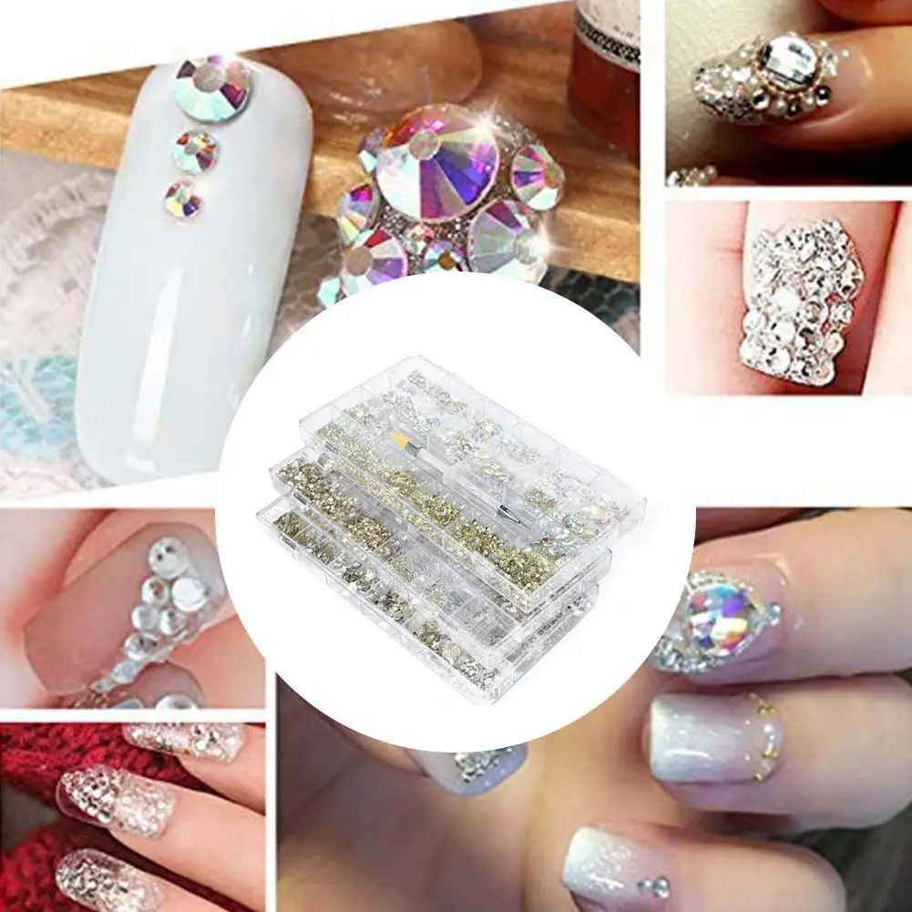 

New Nail Rhinestones 3D Crystal AB Clear Nail Stones Pearl Silver Art Rhinestone Gold DIY Gems Rivet Decorations Nail Y0Z1