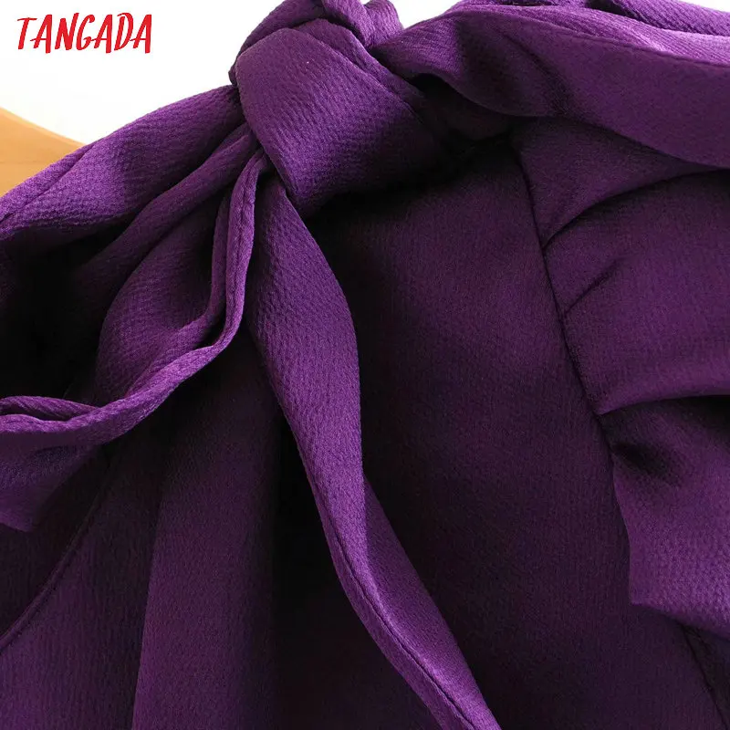 Tangada Женская винтажная фиолетовая блузка с бантом на плече и круглым вырезом с длинным рукавом, шикарная винтажная рубашка, blusas femininas 3A71