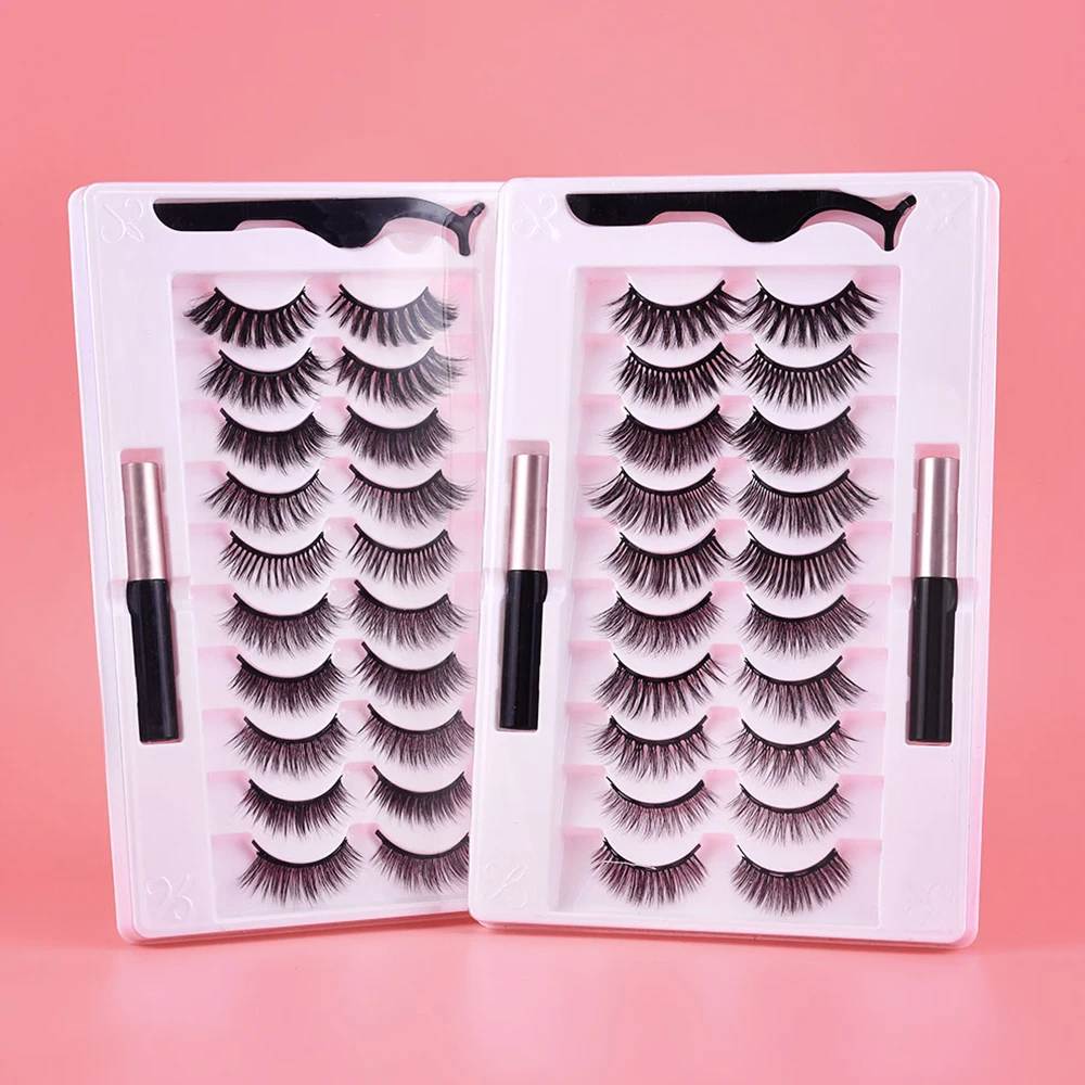 

10 Pairs 3D Magnetic Eyelashes Eyeliner Set Mixed Style Natural Curler Magnetic Fake Lashes Makeup Handmade Eyelash Tool