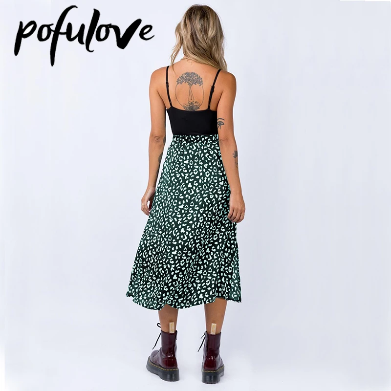 

Sexy Leopard Wrap Skirt Chiffon Split Midi Long Skirts Elegant Fashion Women Spring Summer High Waist A Line Faldas Jupe Femme