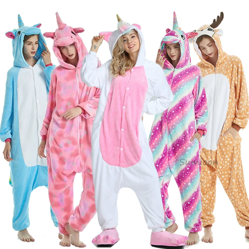 2020 пижамы с животными единорогом зимняя Пижама для взрослых кигуруми Стич панда