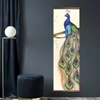 Китайский Стиль павлина, декоративная картина на холсте магазин Спальня для Гостиная Wall Art твердой древесины прокрутки Картины Декор